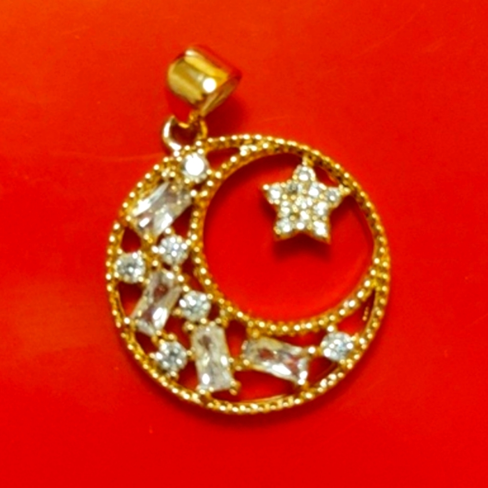 New 18kt gold filled cz moon & star pendant pendant